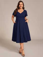 Unique Plus Size A-Line V-Neck Wedding Guest Dress with Pockets