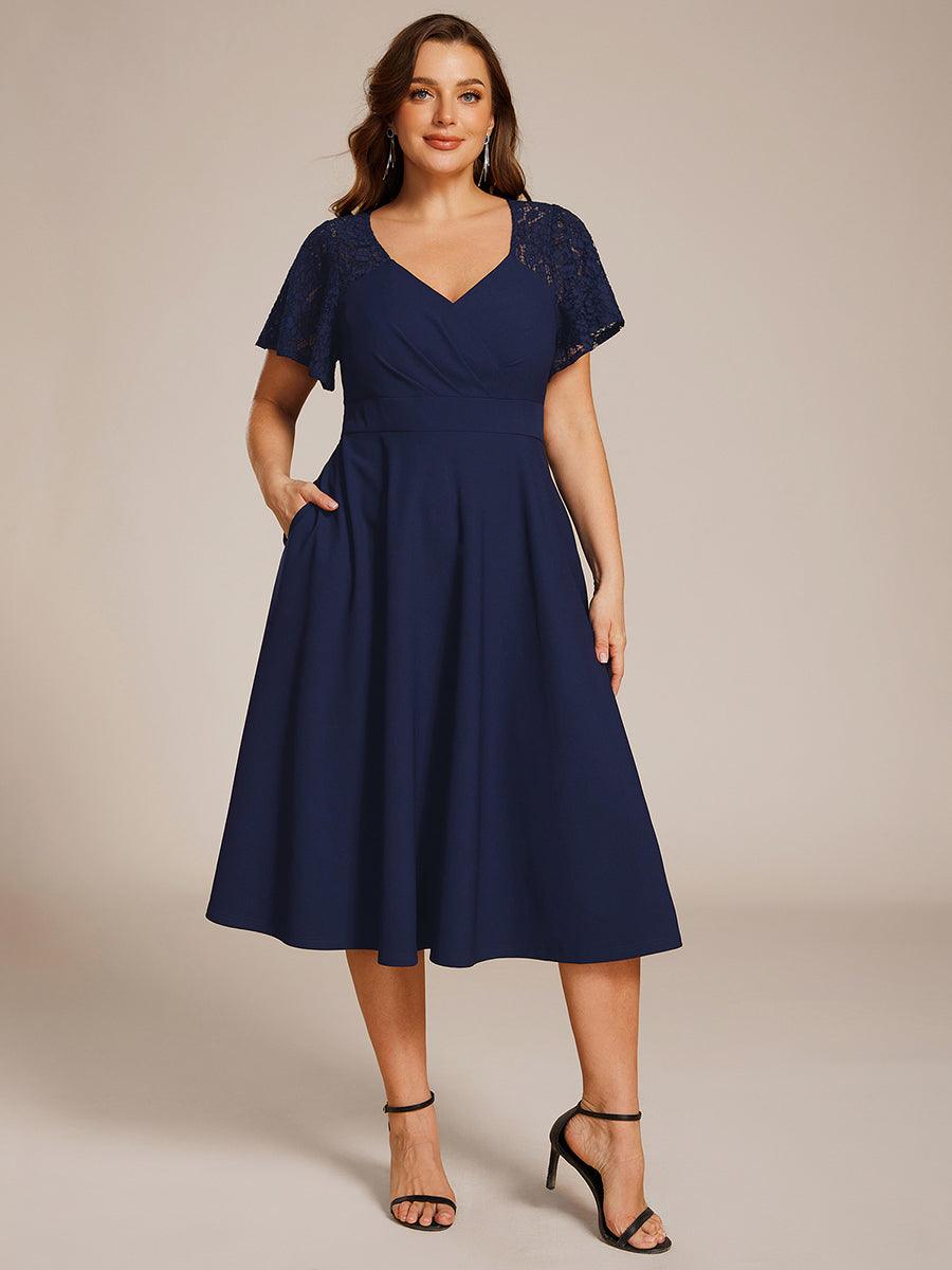 Unique Plus Size A-Line V-Neck Wedding Guest Dress with Pockets