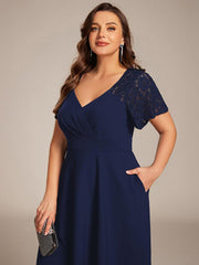 Trendy Short Sleeves A-Line V-Neck Wedding Guest Dress with Pockets