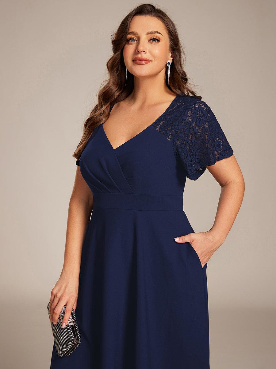 Trendy Short Sleeves A-Line V-Neck Wedding Guest Dress with Pockets
