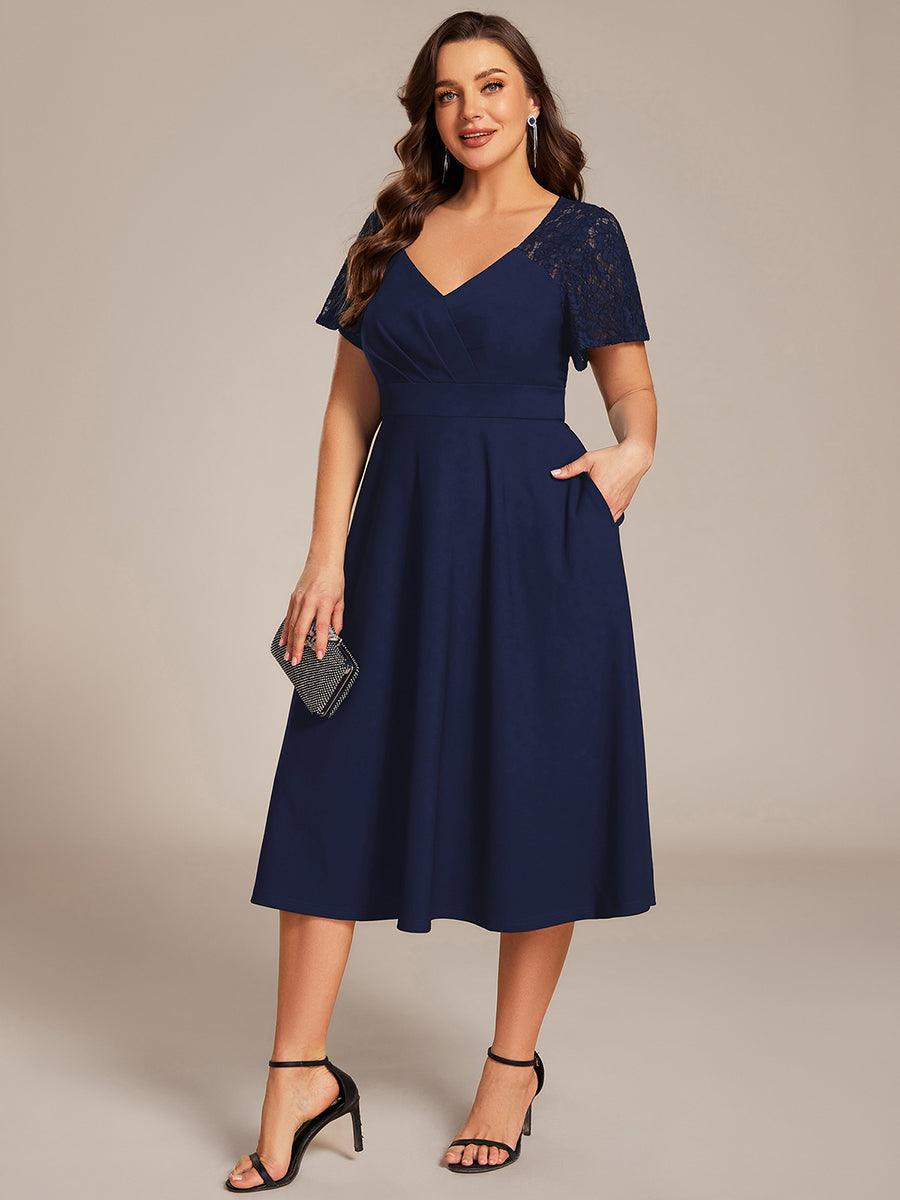 Unique Plus Size A-Line V-Neck Wedding Guest Dress with Pockets