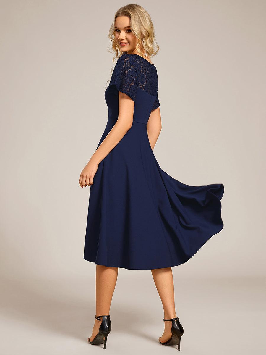 Trendy Short Sleeves A-Line V-Neck Wedding Guest Dress with Pockets