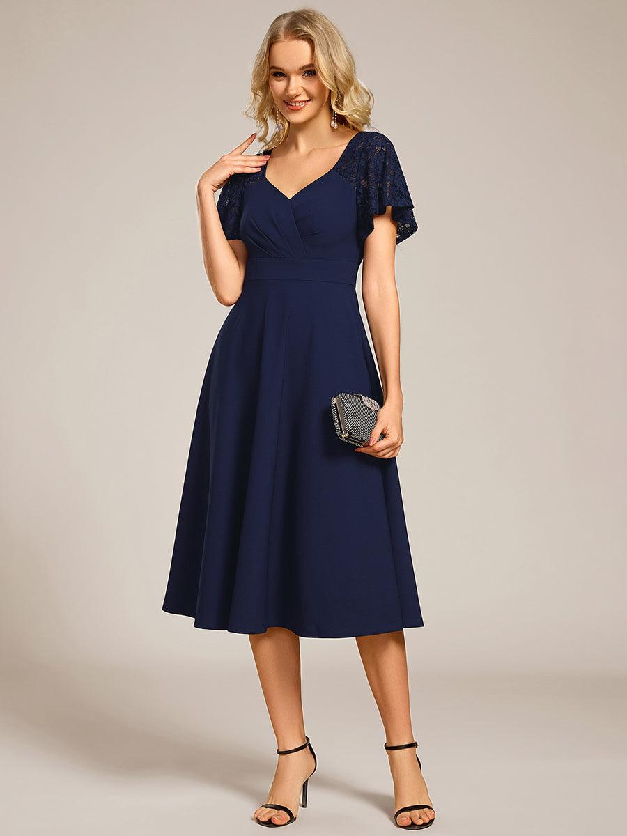 Trendy Short Sleeves A-Line V-Neck Wedding Guest Dress with Pockets