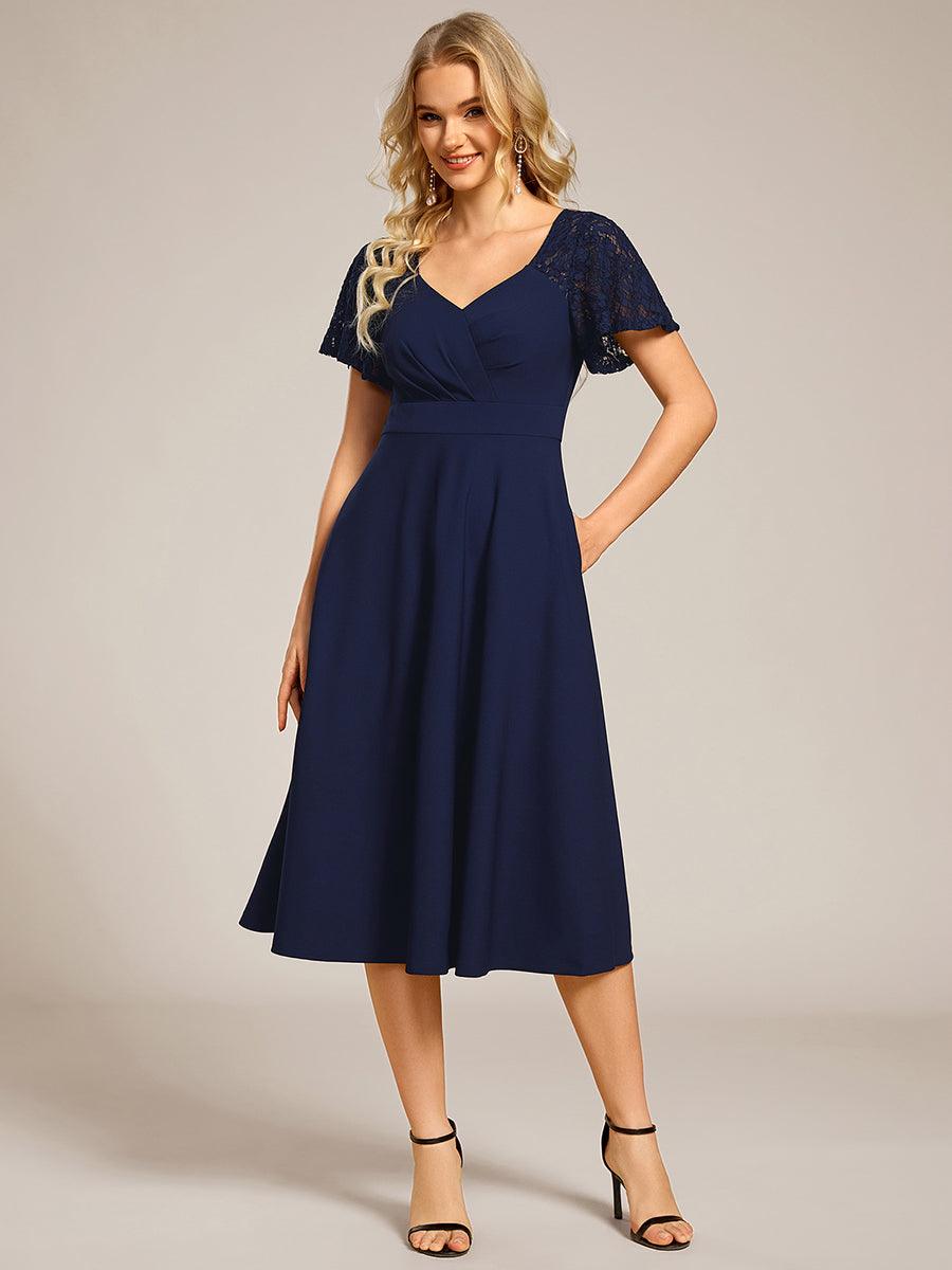 Trendy Short Sleeves A-Line V-Neck Wedding Guest Dress with Pockets