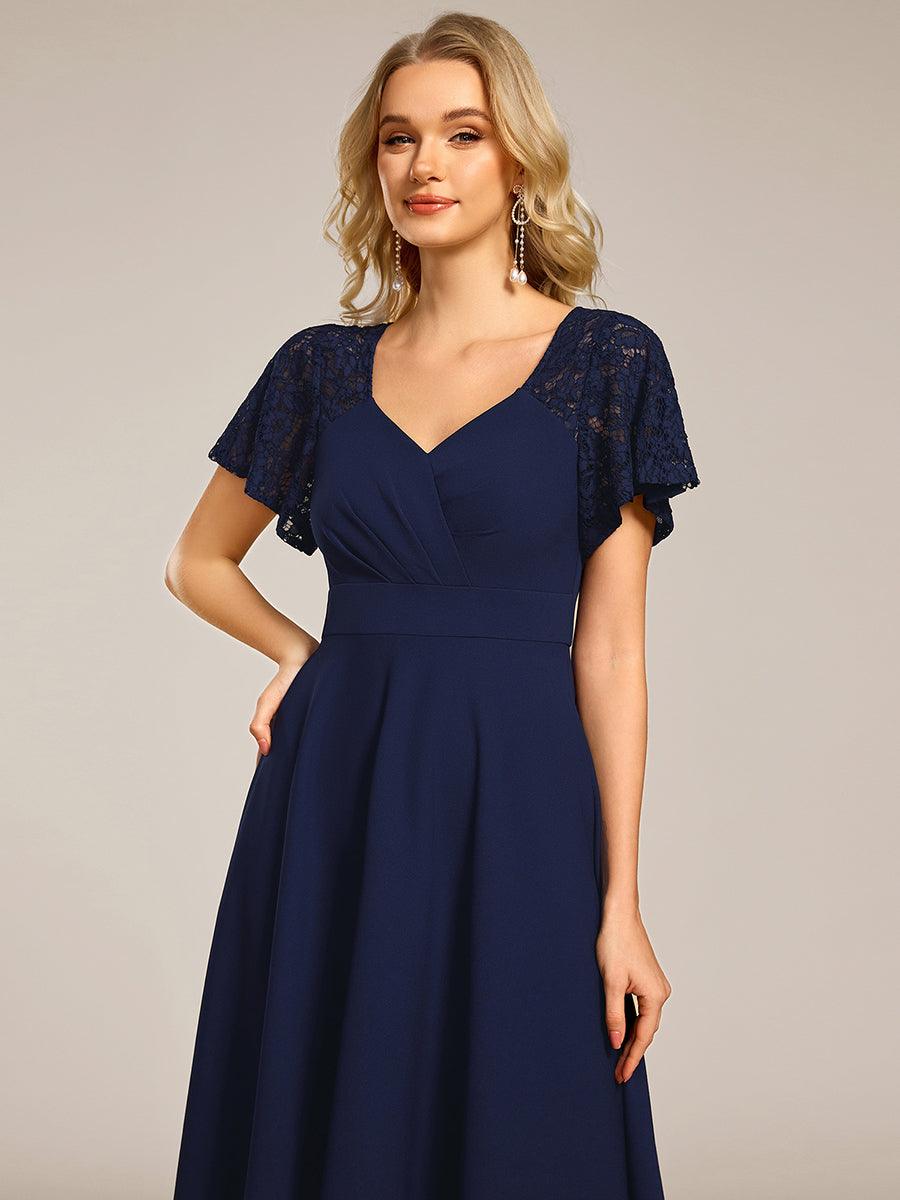 Trendy Short Sleeves A-Line V-Neck Wedding Guest Dress with Pockets