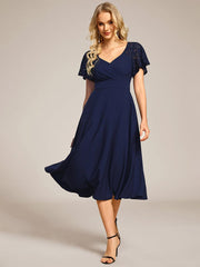 Trendy Short Sleeves A-Line V-Neck Wedding Guest Dress with Pockets