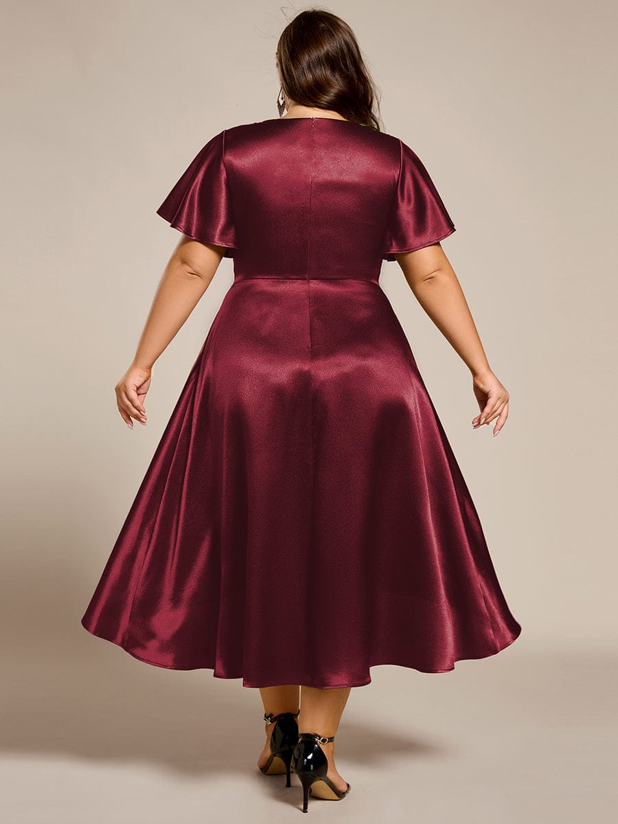 Dignified V-Neck Hi-Lo A-Line Satin Wedding Guest Dress with Pockets