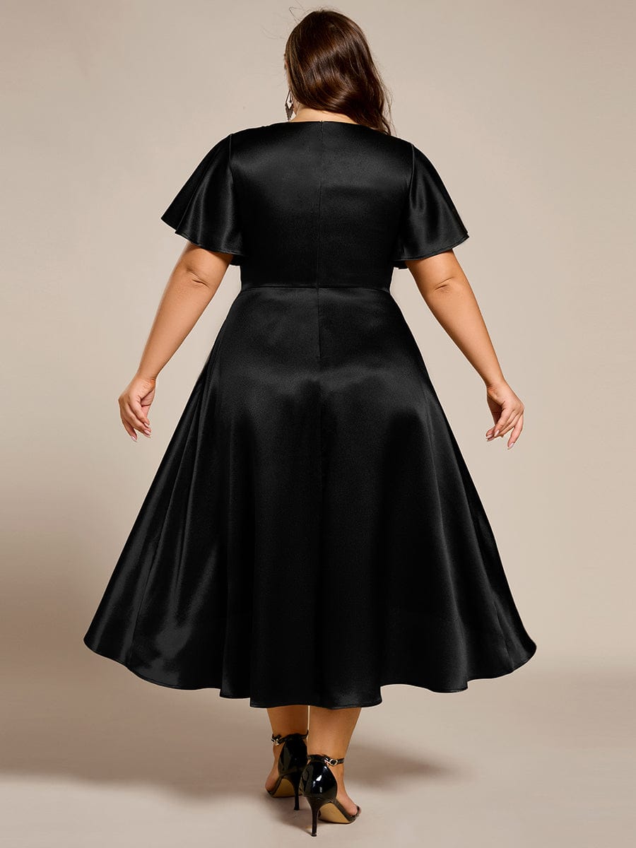 Dignified V-Neck Hi-Lo A-Line Satin Wedding Guest Dress with Pockets