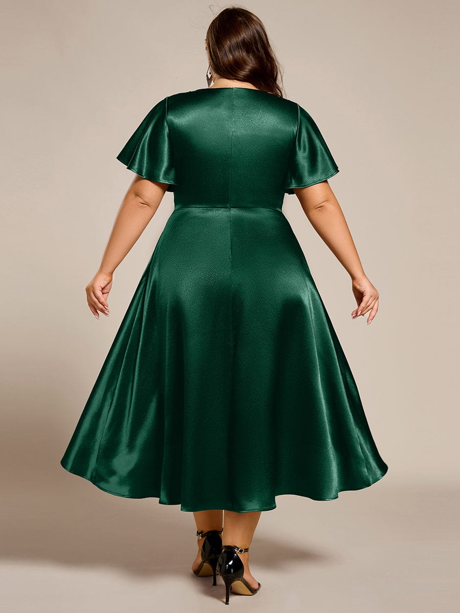 Dignified V-Neck Hi-Lo A-Line Satin Wedding Guest Dress with Pockets