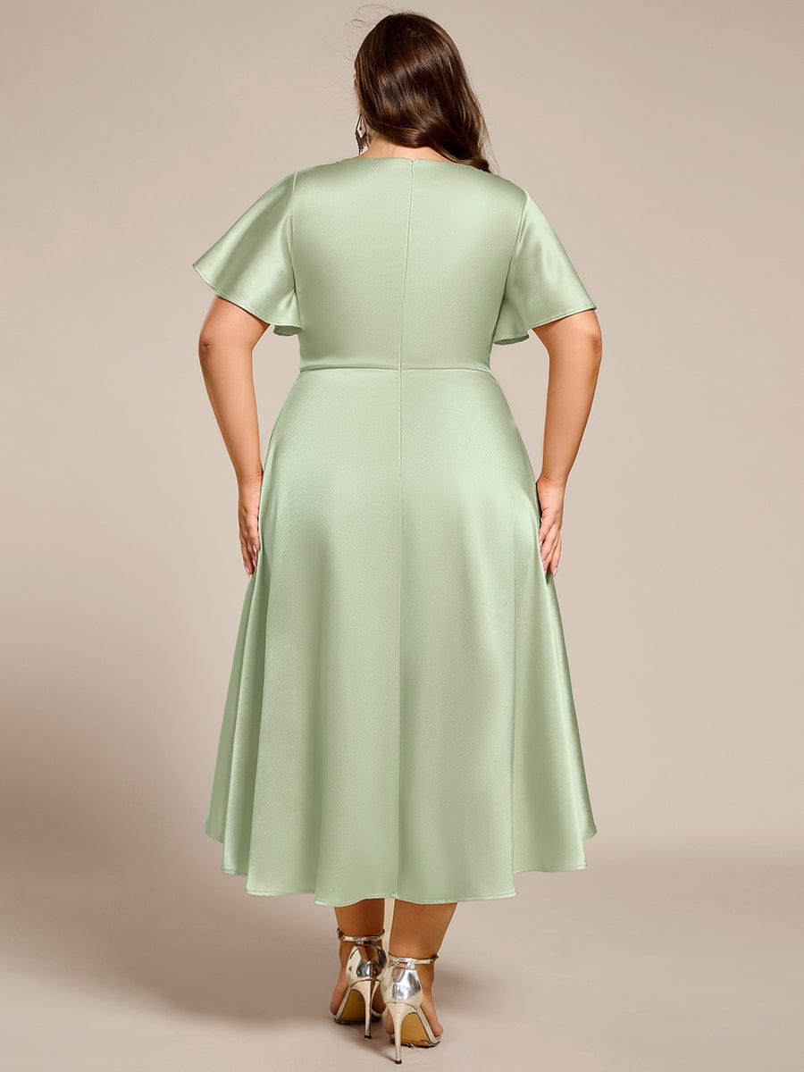 Dignified V-Neck Hi-Lo A-Line Satin Wedding Guest Dress with Pockets