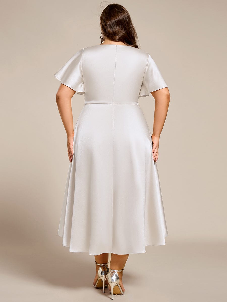 Dignified V-Neck Hi-Lo A-Line Satin Wedding Guest Dress with Pockets