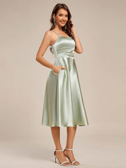 Enchanting Spaghetti Straps A-Line Satin Wedding Guest Dress