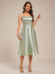 Enchanting Spaghetti Straps A-Line Satin Wedding Guest Dress