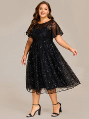 Gentle Plus Size Sequin A-Line Wedding Guest Dress with Short Sleeves