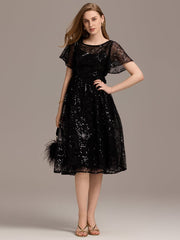 Sparkly Sequin A-Line Knee Length Wedding Guest Dress