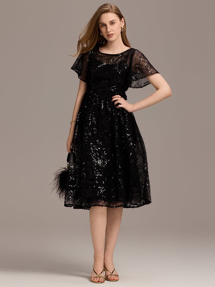 Sparkly Sequin A-Line Knee Length Wedding Guest Dress