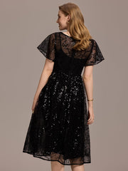 Sparkly Sequin A-Line Knee Length Wedding Guest Dress