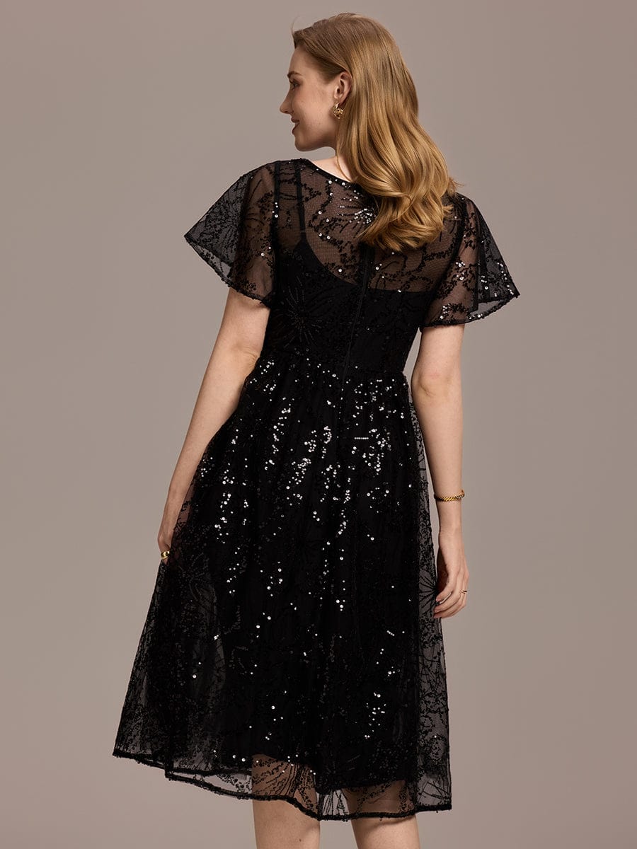Sparkly Sequin A-Line Knee Length Wedding Guest Dress