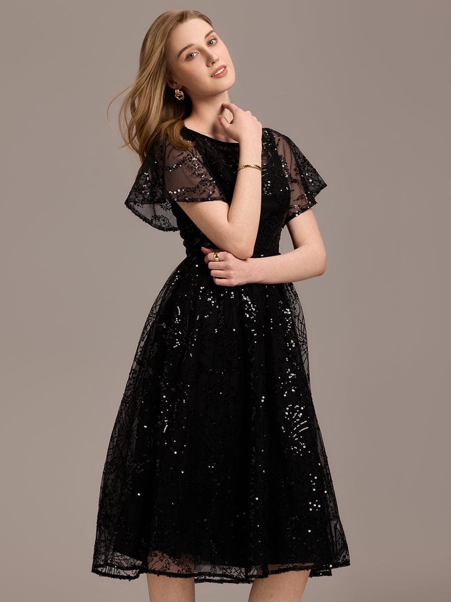 Sparkly Sequin A-Line Knee Length Wedding Guest Dress