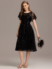 Sparkly Sequin A-Line Knee Length Wedding Guest Dress