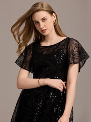 Sparkly Sequin A-Line Knee Length Wedding Guest Dress