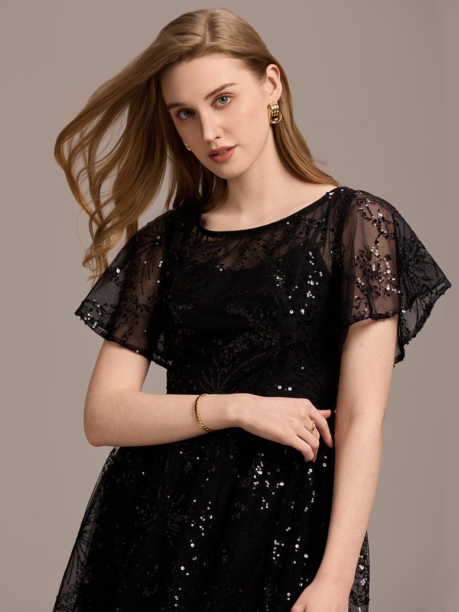 Sparkly Sequin A-Line Knee Length Wedding Guest Dress