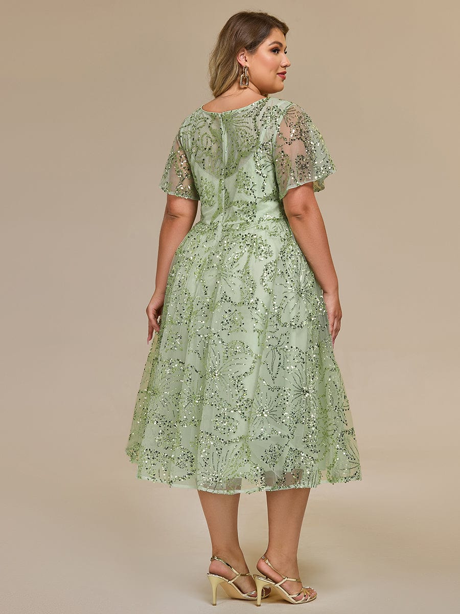 Gentle Plus Size Sequin A-Line Wedding Guest Dress with Short Sleeves