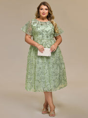 Gentle Plus Size Sequin A-Line Wedding Guest Dress with Short Sleeves