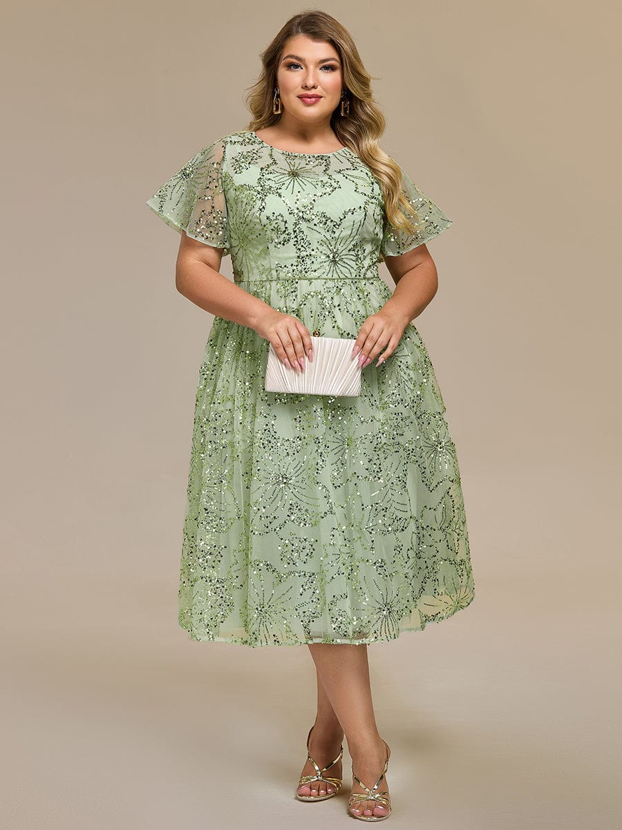 Gentle Plus Size Sequin A-Line Wedding Guest Dress with Short Sleeves