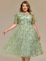 Gentle Plus Size Sequin A-Line Wedding Guest Dress with Short Sleeves
