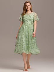 Sparkly Sequin A-Line Knee Length Wedding Guest Dress