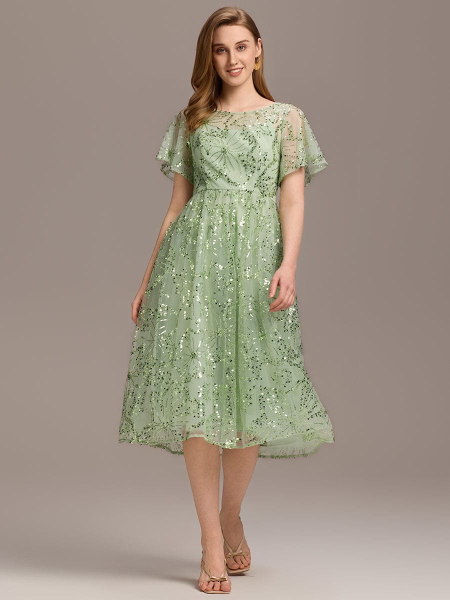 Sparkly Sequin A-Line Knee Length Wedding Guest Dress