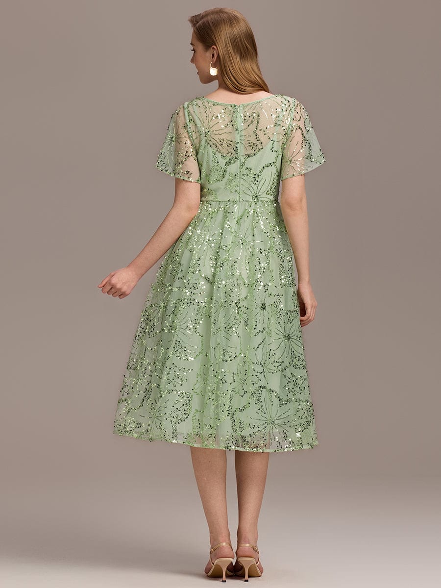 Sparkly Sequin A-Line Knee Length Wedding Guest Dress