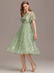Sparkly Sequin A-Line Knee Length Wedding Guest Dress