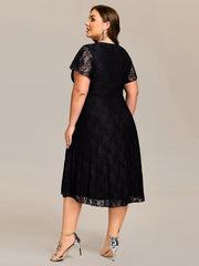 Delicate A-Line Short Sleeves V-Neck Wedding Guest Dress