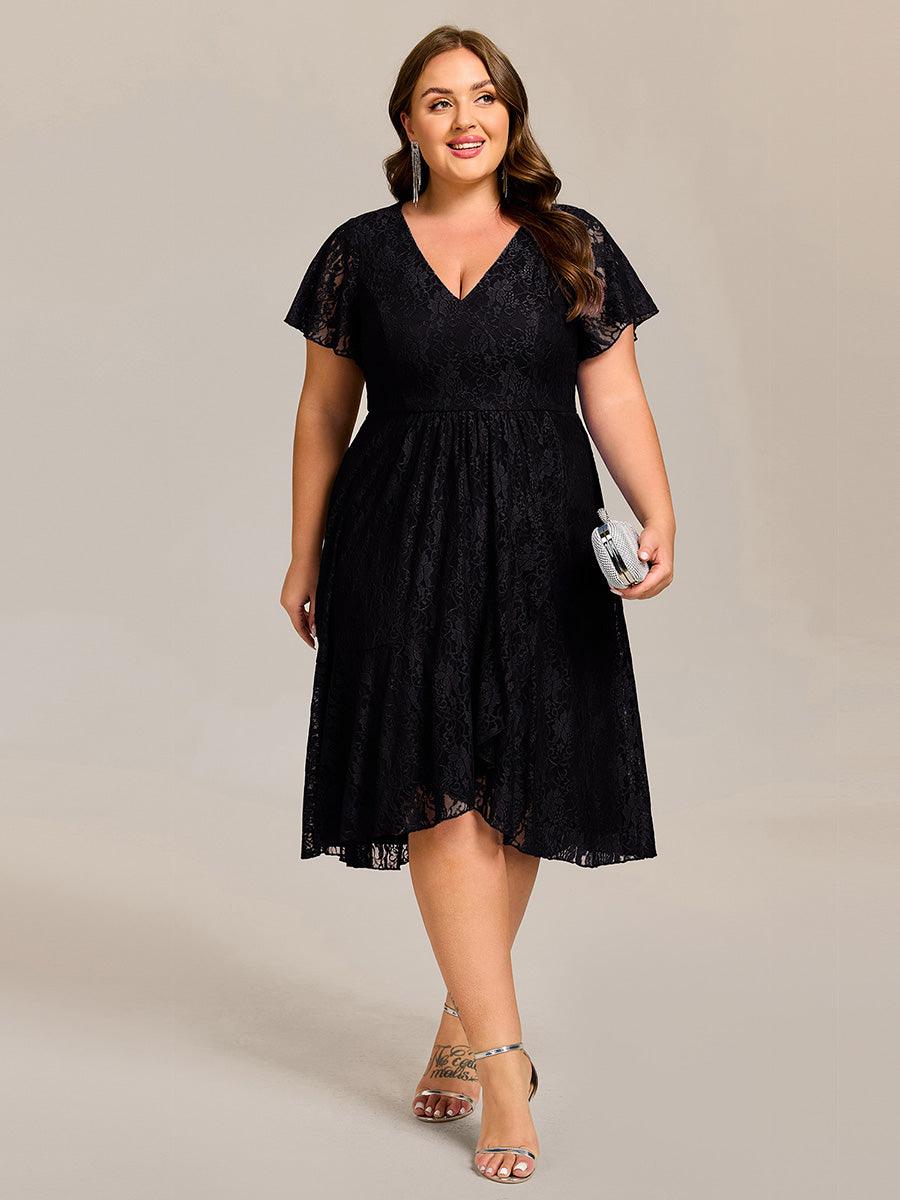 Delicate A-Line Short Sleeves V-Neck Wedding Guest Dress
