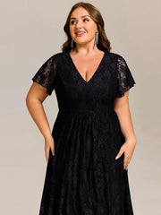 Delicate A-Line Short Sleeves V-Neck Wedding Guest Dress