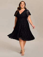 Delicate A-Line Short Sleeves V-Neck Wedding Guest Dress