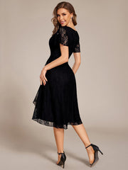 Delicate A-Line Short Sleeves V-Neck Wedding Guest Dress