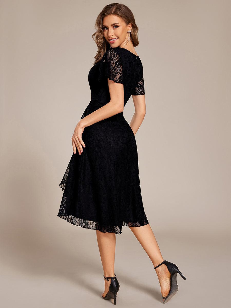 Delicate A-Line Short Sleeves V-Neck Wedding Guest Dress