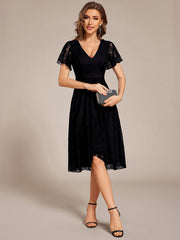 Delicate A-Line Short Sleeves V-Neck Wedding Guest Dress
