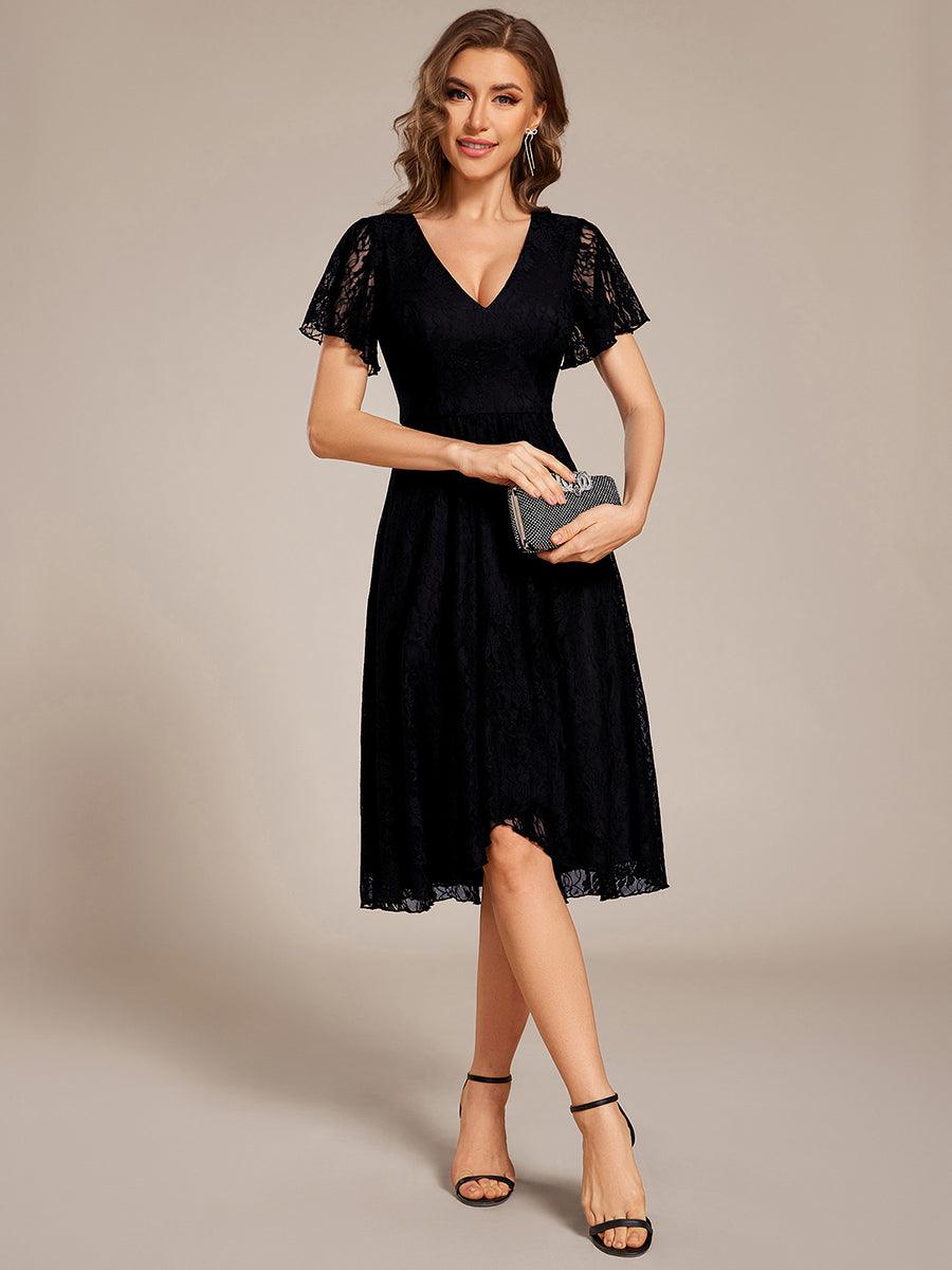 Delicate A-Line Short Sleeves V-Neck Wedding Guest Dress