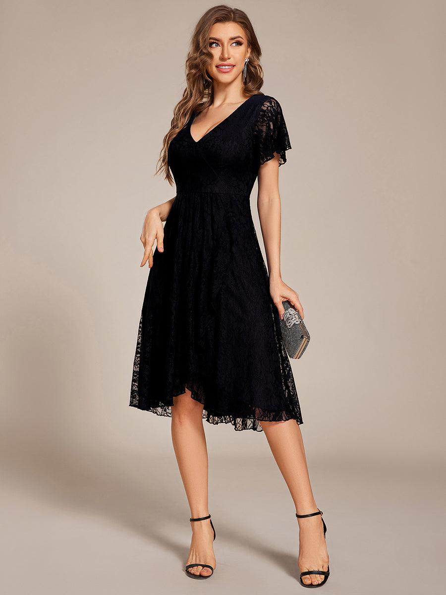 Delicate A-Line Short Sleeves V-Neck Wedding Guest Dress