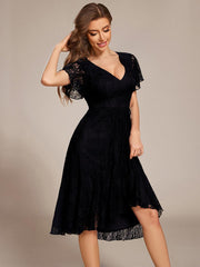 Delicate A-Line Short Sleeves V-Neck Wedding Guest Dress