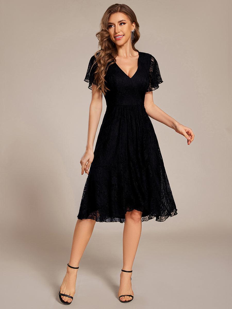 Delicate A-Line Short Sleeves V-Neck Wedding Guest Dress