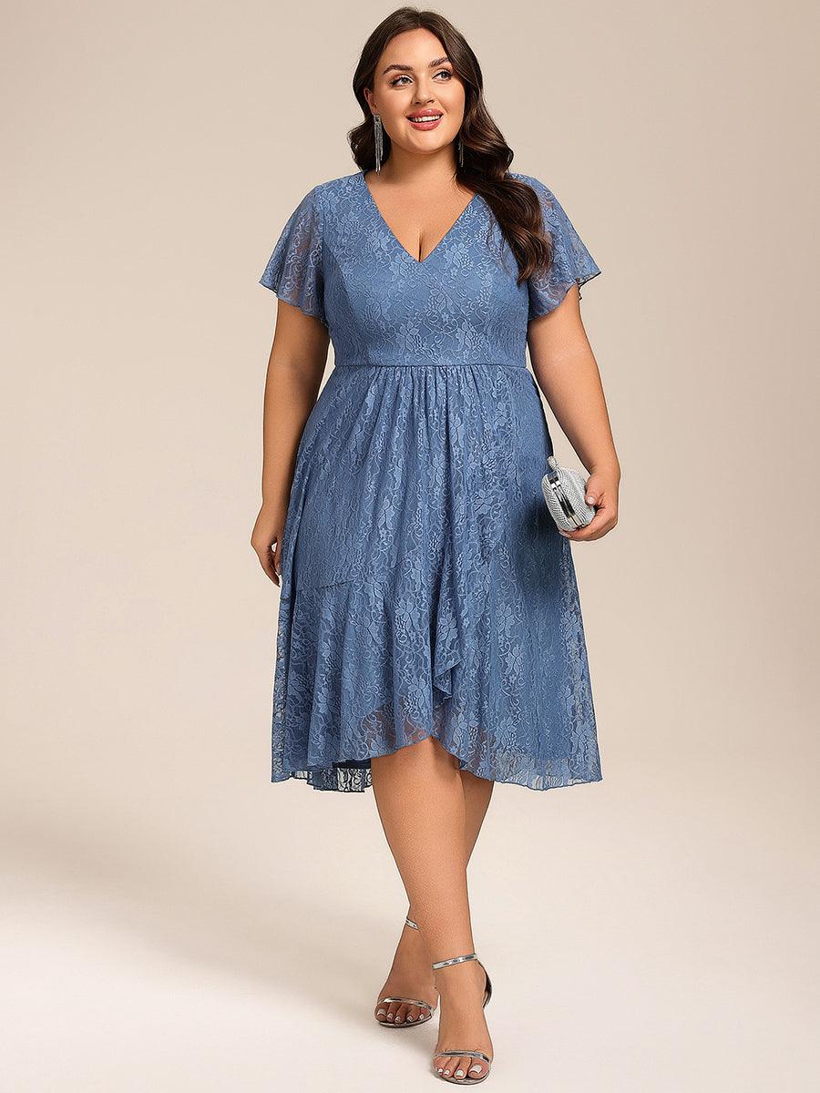 Delicate A-Line Short Sleeves V-Neck Wedding Guest Dress