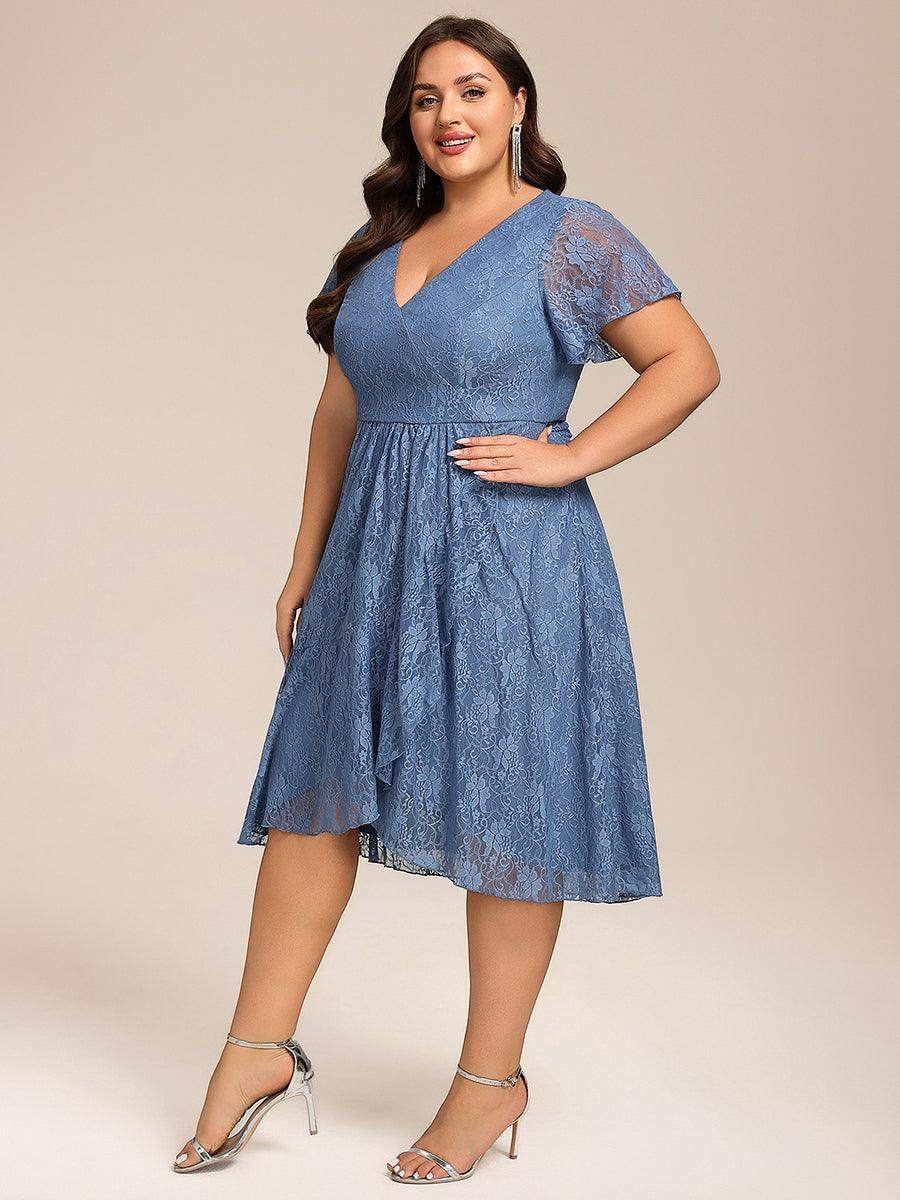 Delicate A-Line Short Sleeves V-Neck Wedding Guest Dress