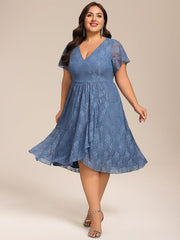 Delicate A-Line Short Sleeves V-Neck Wedding Guest Dress