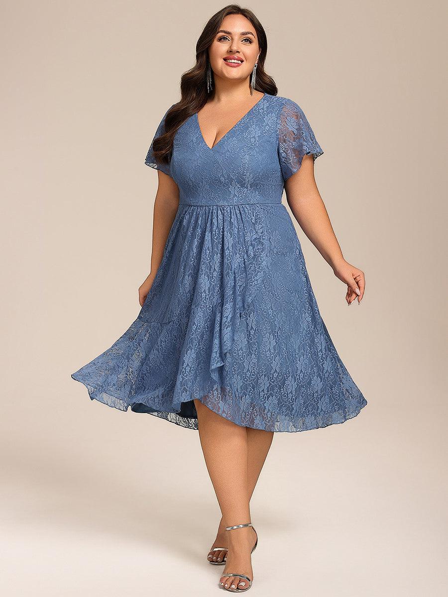 Delicate A-Line Short Sleeves V-Neck Wedding Guest Dress