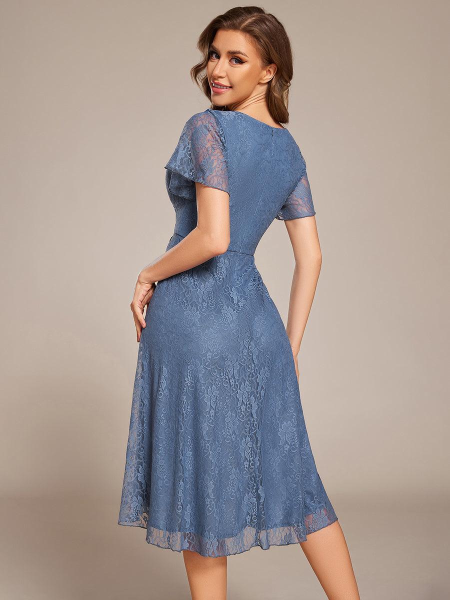 Delicate A-Line Short Sleeves V-Neck Wedding Guest Dress